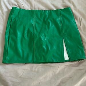 Green Pleather mini skirt with slit